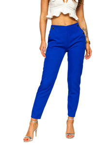 Pantalón de tela con botones decorativos para mujer azul medio Bolf 8155