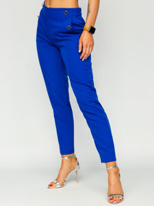 Pantalón de tela con botones decorativos para mujer azul medio Bolf 8155