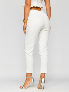 Pantalón de tela con botones decorativos para mujer blanco Bolf 8155