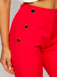 Pantalón de tela con botones decorativos para mujer coral Bolf 8155