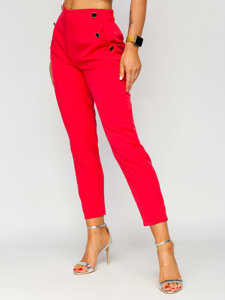 Pantalón de tela con botones decorativos para mujer coral Bolf 8155