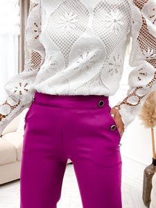 Pantalón de tela con botones decorativos para mujer fucsia Bolf 8155