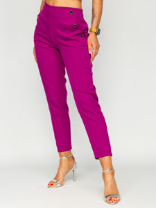 Pantalón de tela con botones decorativos para mujer fucsia Bolf 8155