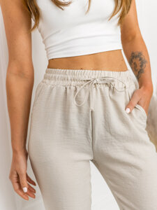 Pantalón de tela para mujer beige Bolf W7965