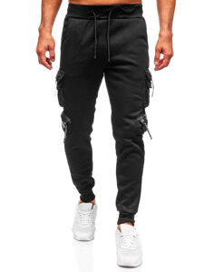 Pantalón forrado de chándal jogger cargo para hombre negro Bolf HSS361