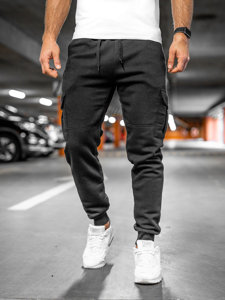 Pantalón grueso de chándal cargo para hombre negro Bolf JX9395A