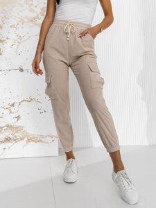 Pantalón jogger de rayas cargo para mujer beige Bolf W7860