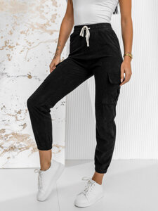 Pantalón jogger de rayas cargo para mujer negro Bolf W7860