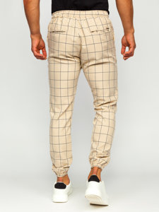 Pantalón jogger de tela a cuadros para hombre beige Bolf 0064