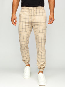 Pantalón jogger de tela a cuadros para hombre beige Bolf 0064