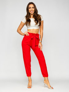 Pantalón jogger de tela para mujer rojo Bolf W5076