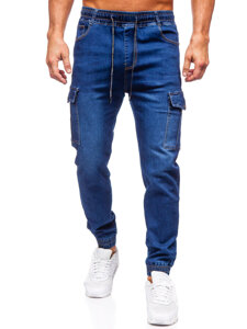 Pantalón vaquero cargo jogger para hombre azul oscuro Bolf 8123