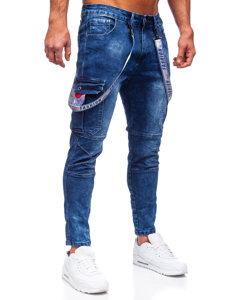 Pantalón vaquero cargo para hombre azul oscuro Bolf TF095