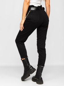 Pantalón vaquero de tiro alto con cinturón para mujer negro Bolf LA689