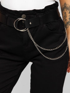 Pantalón vaquero de tiro alto con cinturón para mujer negro Bolf LA689