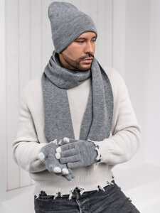 Set de invierno para hombre gris - gorro, bufanda, guantes Bolf 2025007