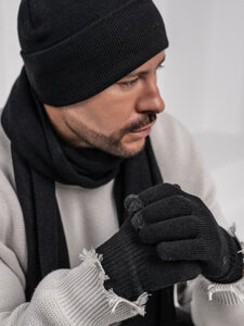 Set de invierno para hombre negro - gorro, bufanda, guantes Bolf 2025007