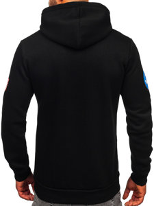 Sudadera con capucha canguro para hombre negra con estampado Bolf 14600