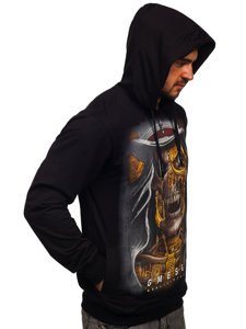 Sudadera con capucha con estampado para hombre negra Bolf 6167