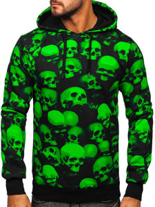 Sudadera con capucha con impresión para hombre negro y verde Bolf 141009