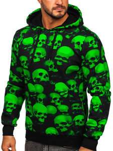 Sudadera con capucha con impresión para hombre negro y verde Bolf 141009