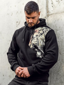 Sudadera con capucha e impresión para hombre negro Bolf 6136A