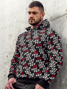 Sudadera con capucha para hombre negra con estampado Bolf 141013A2