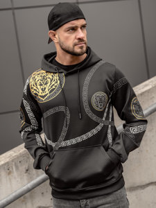 Sudadera con capucha tipo canguro con impresión para hombre negro Bolf 8B999A