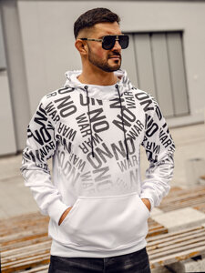 Sudadera con capucha tipo canguro con impresión para hombre negro y blanco Bolf 8B998