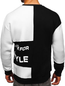 Sudadera con impresión Forever Young sin capucha para hombre color negro y blanco Bolf 0003