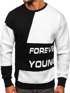 Sudadera con impresión Forever Young sin capucha para hombre color negro y blanco Bolf 0003