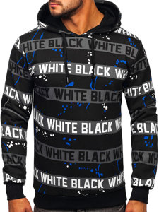 Sudadera con impresión con capucha para hombre negro-azul Bolf 141034