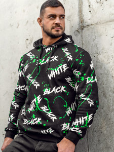 Sudadera con impresión con capucha para hombre negro-verde Bolf 141033