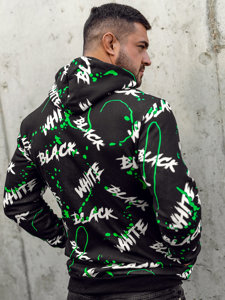 Sudadera con impresión con capucha para hombre negro-verde Bolf 141033