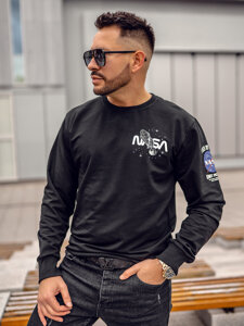 Sudadera con impresión sin capucha para hombre negro Bolf 6476A