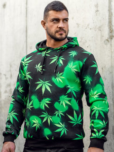 Sudadera estampada con capucha para hombre color negro y verde Bolf 141006