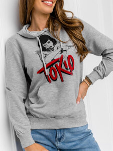 Sudadera estampada con capucha para mujer color gris Bolf 5194