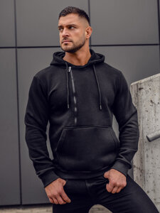 Sudadera gruesa con capucha para hombre negro Bolf 02-A