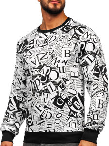 Sudadera sin capucha con impresión para hombre negro y blanco Bolf 8B1135