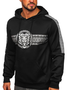 Sudadera tipo canguro con capucha con impresión para hombre negro Bolf 8B996