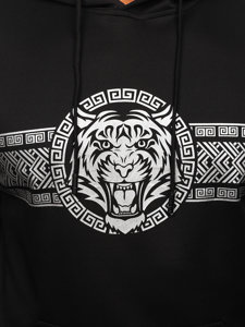 Sudadera tipo canguro con capucha con impresión para hombre negro Bolf 8B996