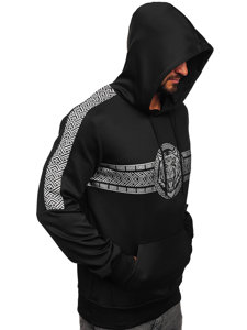 Sudadera tipo canguro con capucha con impresión para hombre negro Bolf 8B996