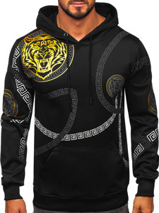 Sudadera tipo canguro con capucha con impresión para hombre negro Bolf 8B999