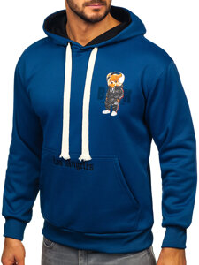 Sudadera tipo canguro con capucha e impresión para hombre azul Bolf M287