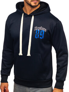 Sudadera tipo canguro con capucha e impresión para hombre azul oscuro Bolf M278