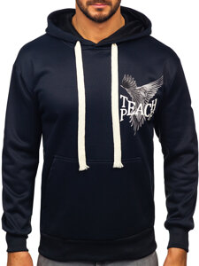 Sudadera tipo canguro con capucha e impresión para hombre azul oscuro Bolf M279