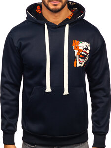 Sudadera tipo canguro con capucha e impresión para hombre azul oscuro Bolf M286