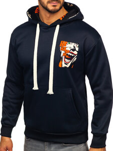 Sudadera tipo canguro con capucha e impresión para hombre azul oscuro Bolf M286