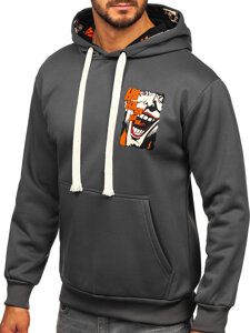 Sudadera tipo canguro con capucha e impresión para hombre grafito Bolf M286