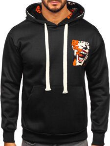 Sudadera tipo canguro con capucha e impresión para hombre negro Bolf M286